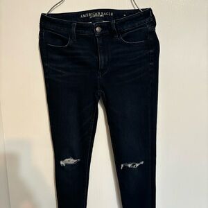 AMERICAN EAGLE OUTFITTERS DARK WASH HIGHEST RISE DISTRESSED jeggings